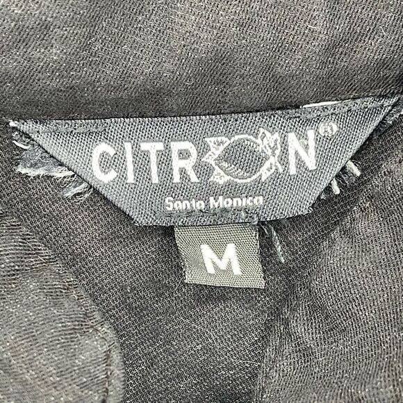 Citron Mandarin Collar Button Up Short Sleeve Shirt Women Medium Black Shimmer - Picture 3 of 5